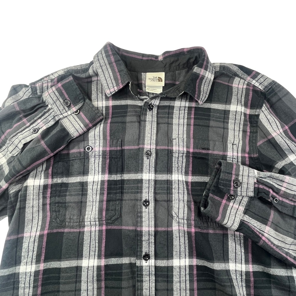 The North Face Arroyo Flannel Shirt Mens L Black Grey Plaid Cotton Button Up
